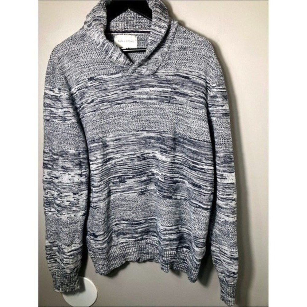 Sun + Stone Men's Blue Marled Shawl Collar Sweater Size XXL Cabin Core
